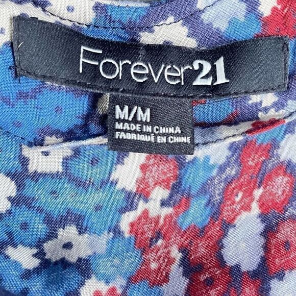 Forever 21 Blue, Red, and White Floral Sleeveless Lightweight Summer Dress Sz M - Picture 6 of 14